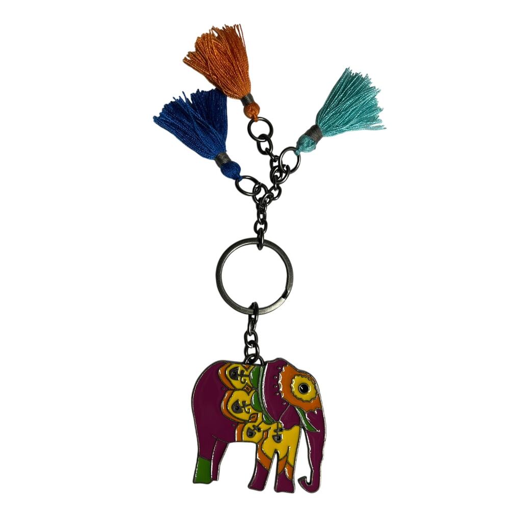 SAKROOTS Elephant Keychain Womens Multicolor Enamel Tassel Boho Charm